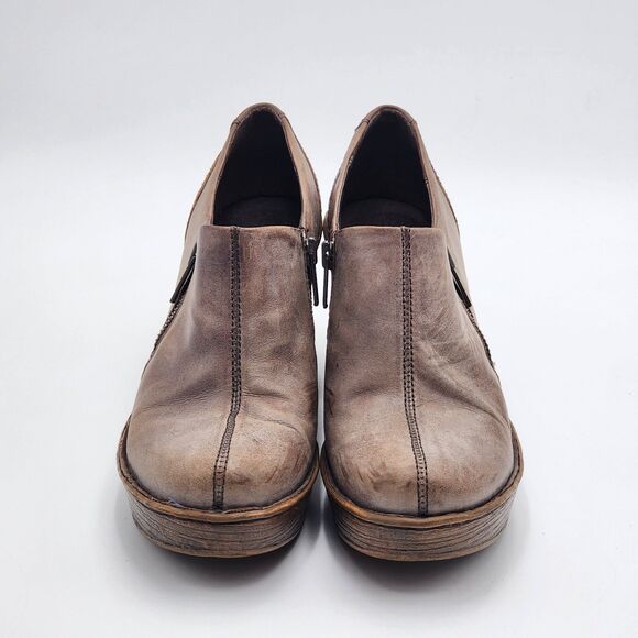 Born Famke Taupe Leather Heeled Clog Booties Size 7.5 - Picture 2 of 11